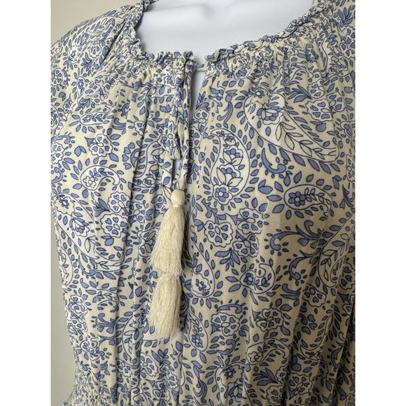 Patrons Of Peace Women Dress M Blue Paisley Tiered Midi Peasant Boho Cottagecore - Picture 5 of 16